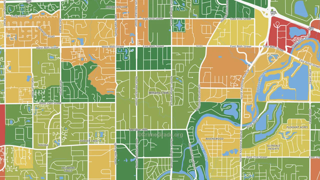 Williams Creek, IN Map of Theft Rates