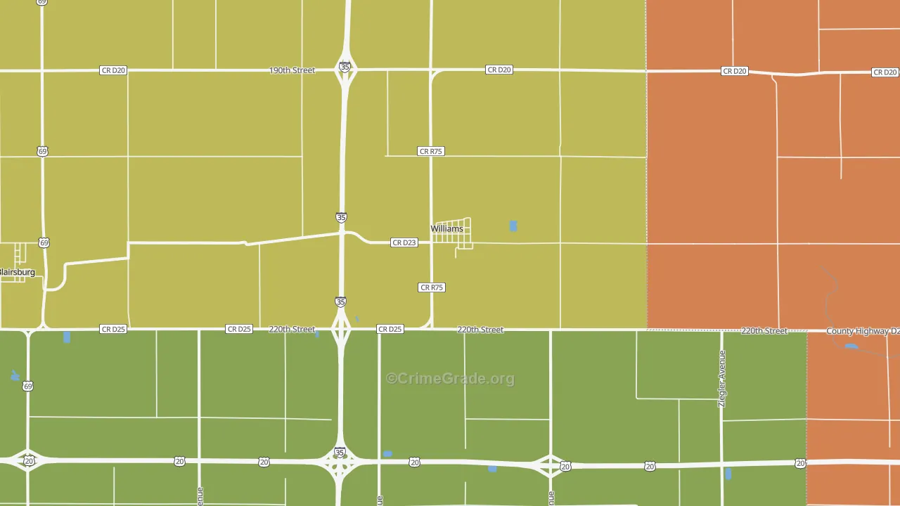 Williams, IA Map of Theft Rates