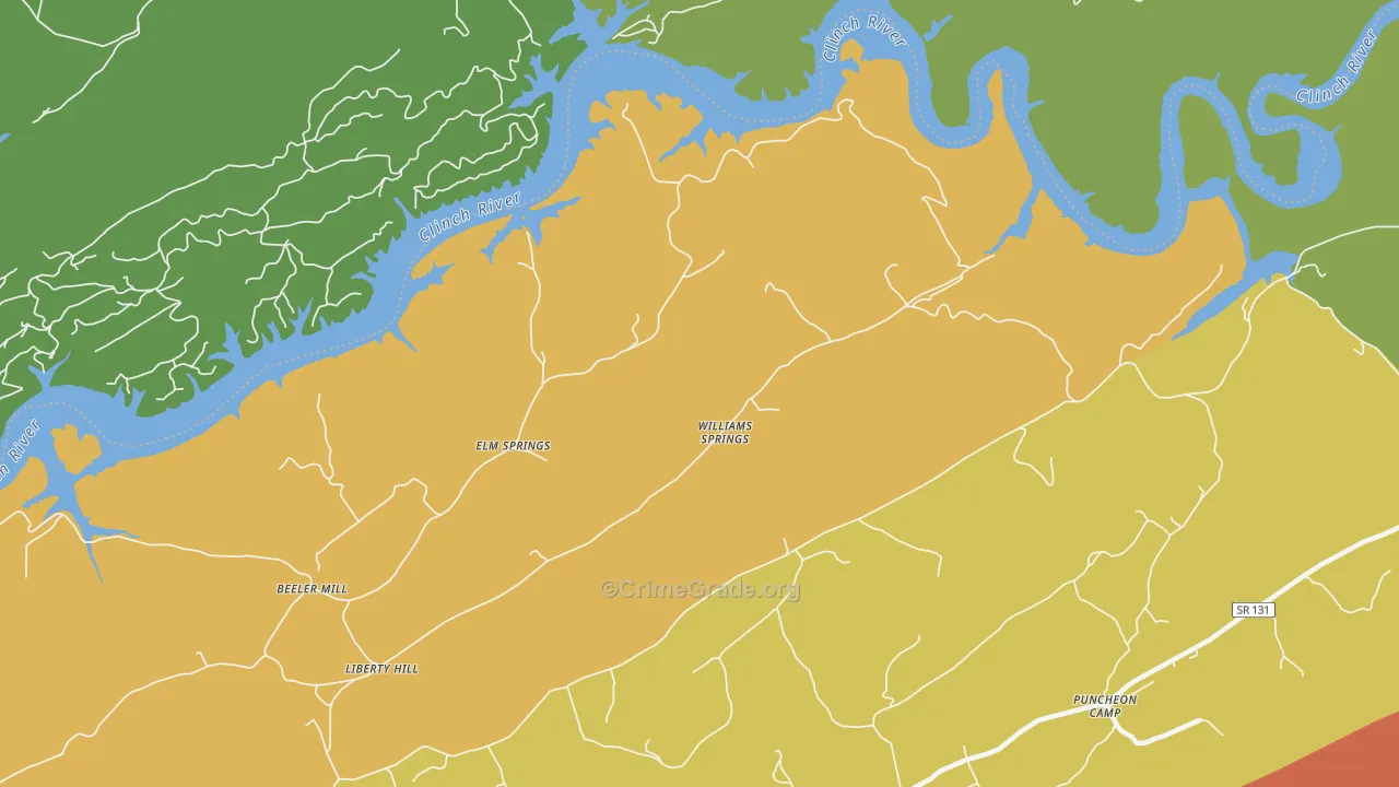 Williams Springs, TN Map of Theft Rates