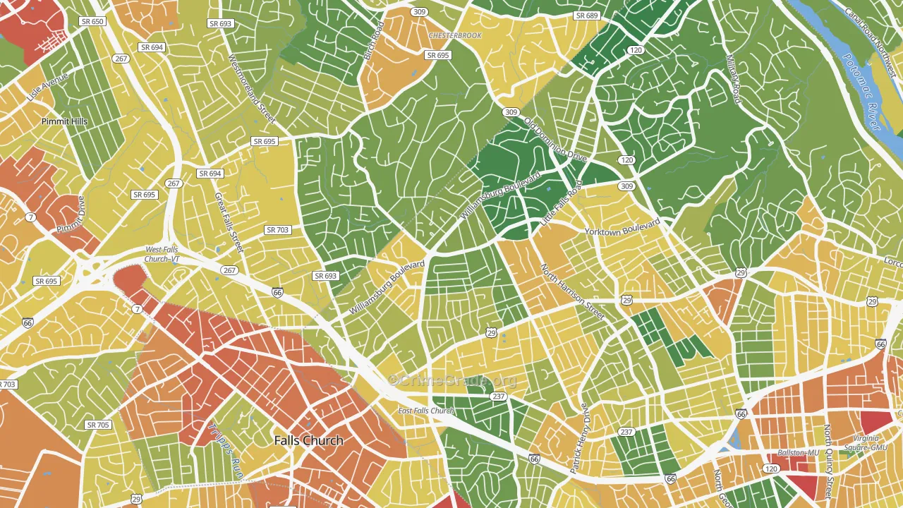 Williamsburg, Arlington, VA Map of Theft Rates