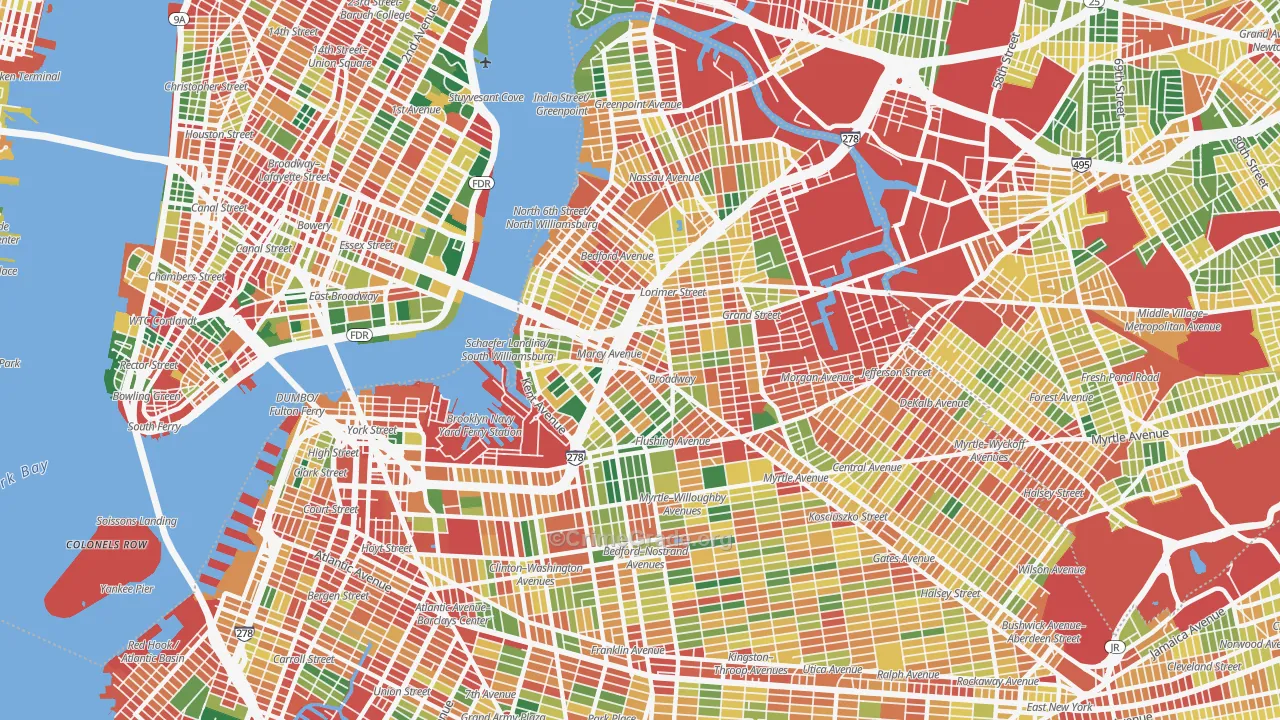 Williamsburg, Brooklyn, NY Map of Theft Rates