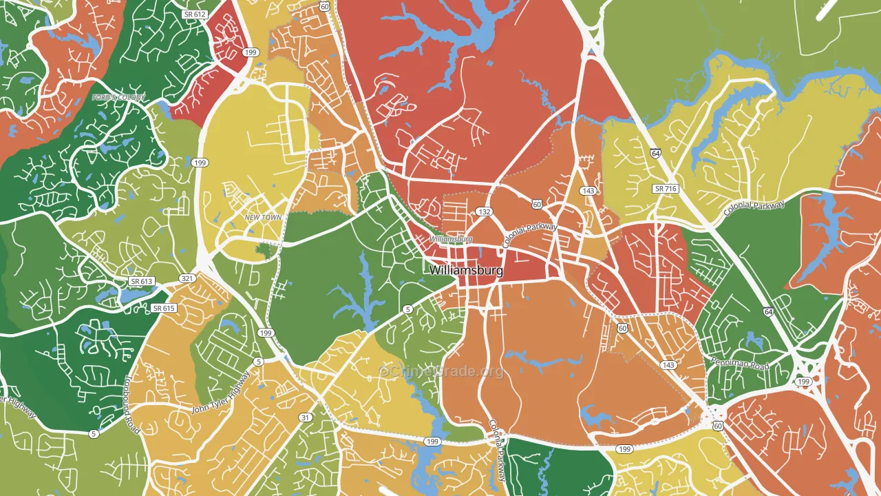 Williamsburg City, VA Map of Theft Rates