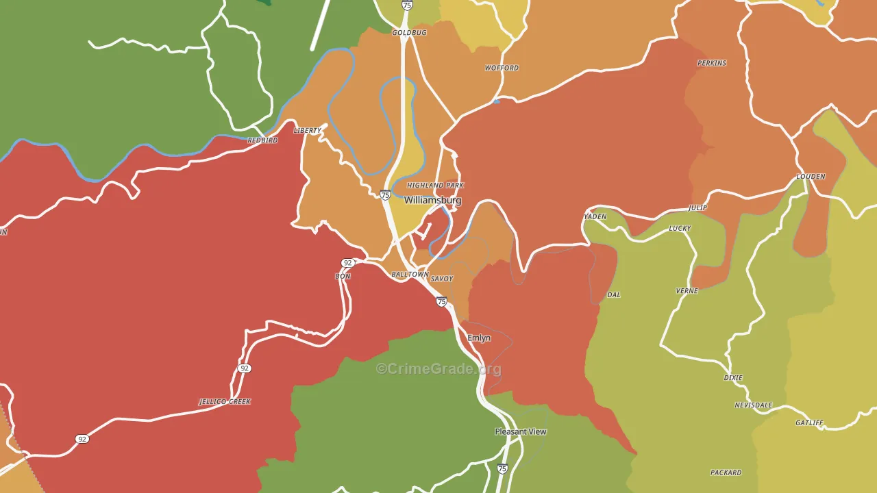 Williamsburg, KY Map of Theft Rates