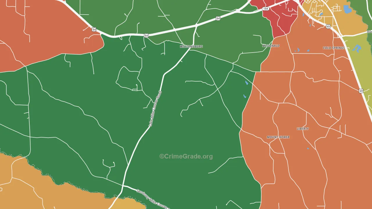 Williamsburg, MS Map of Theft Rates