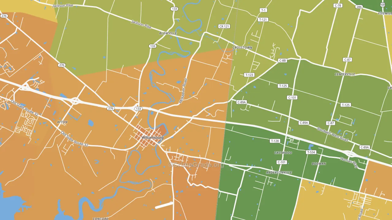 Williamsburg, OH Map of Theft Rates