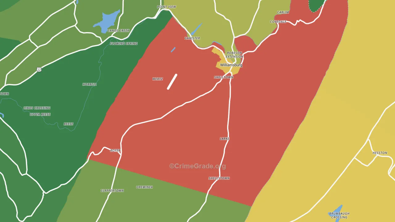 Williamsburg, PA Map of Theft Rates
