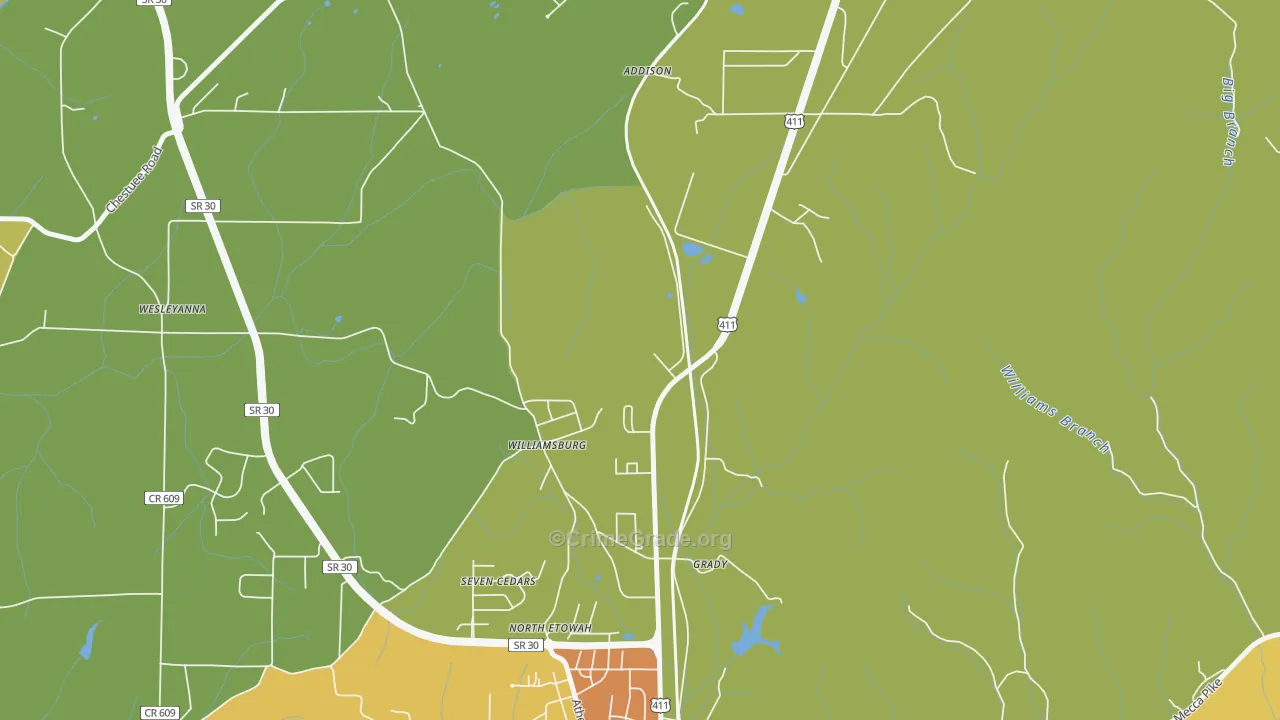 Williamsburg, TN Map of Theft Rates
