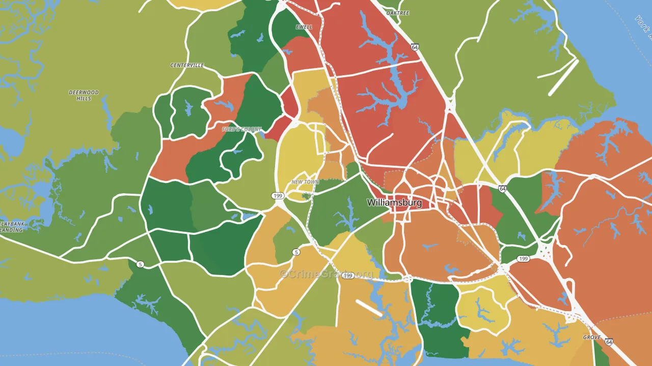 Williamsburg, VA Map of Theft Rates