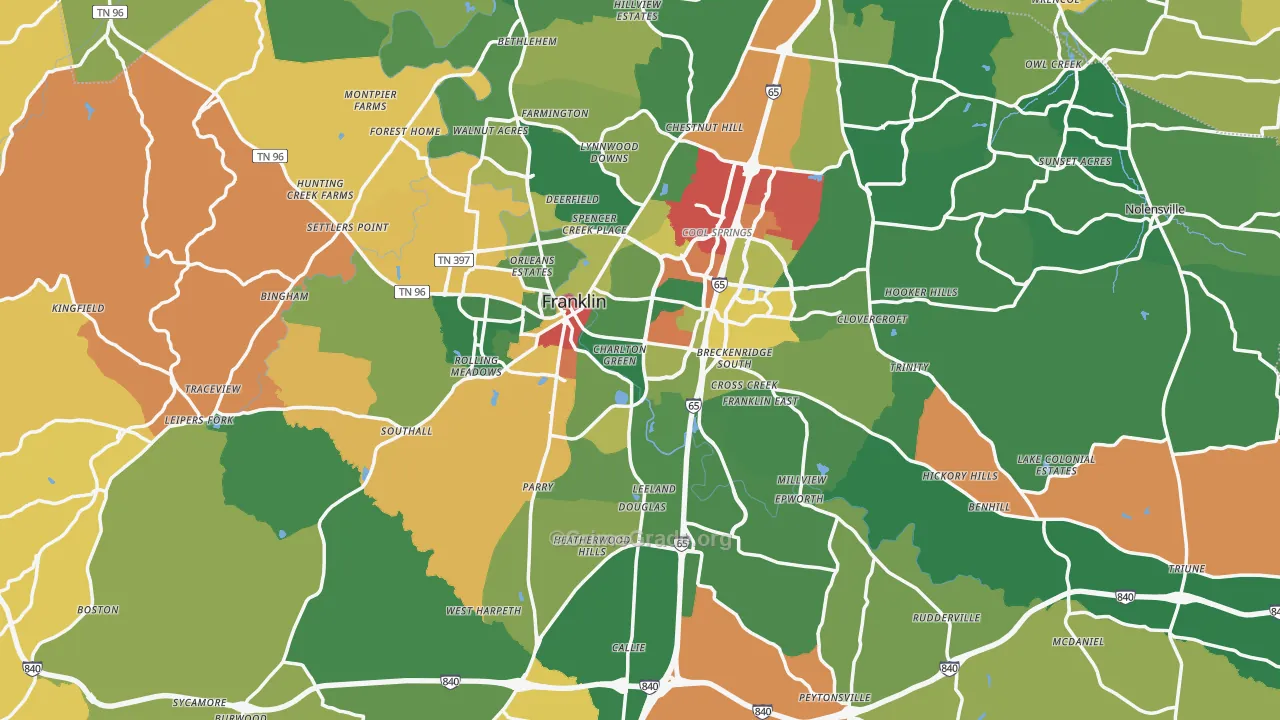 Williamson County, TN Map of Theft Rates