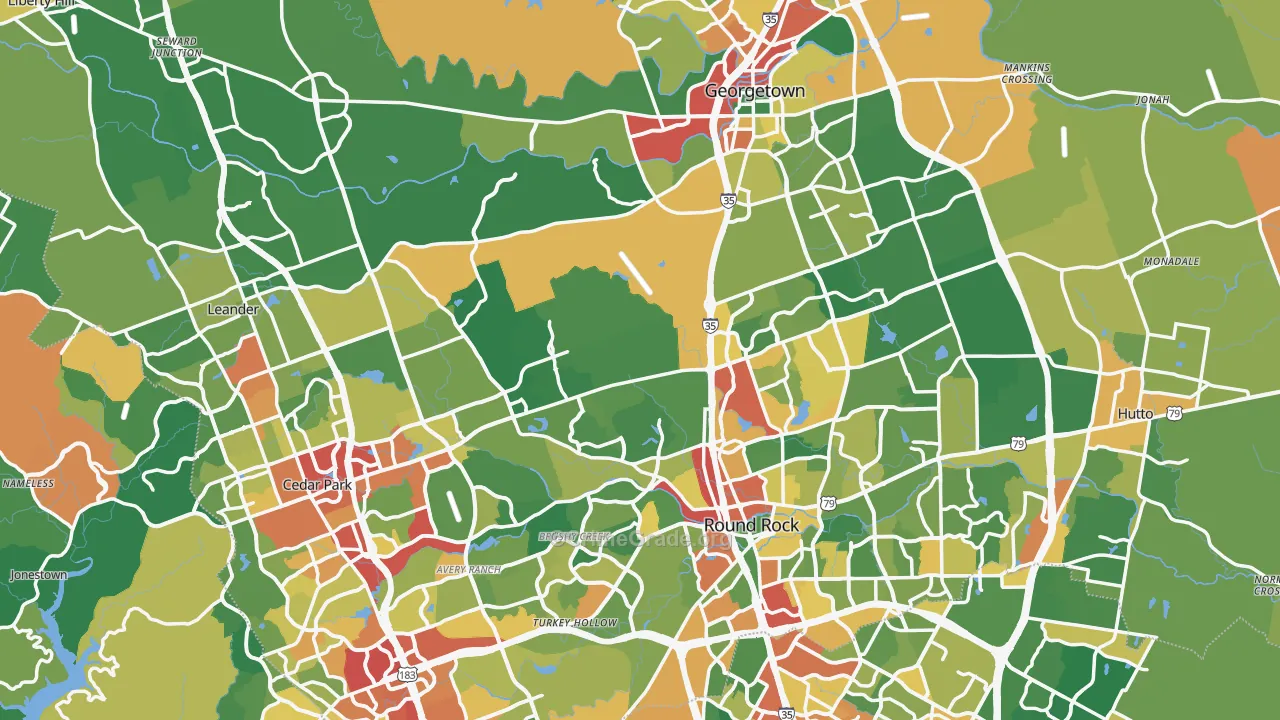 Williamson County, TX Map of Theft Rates