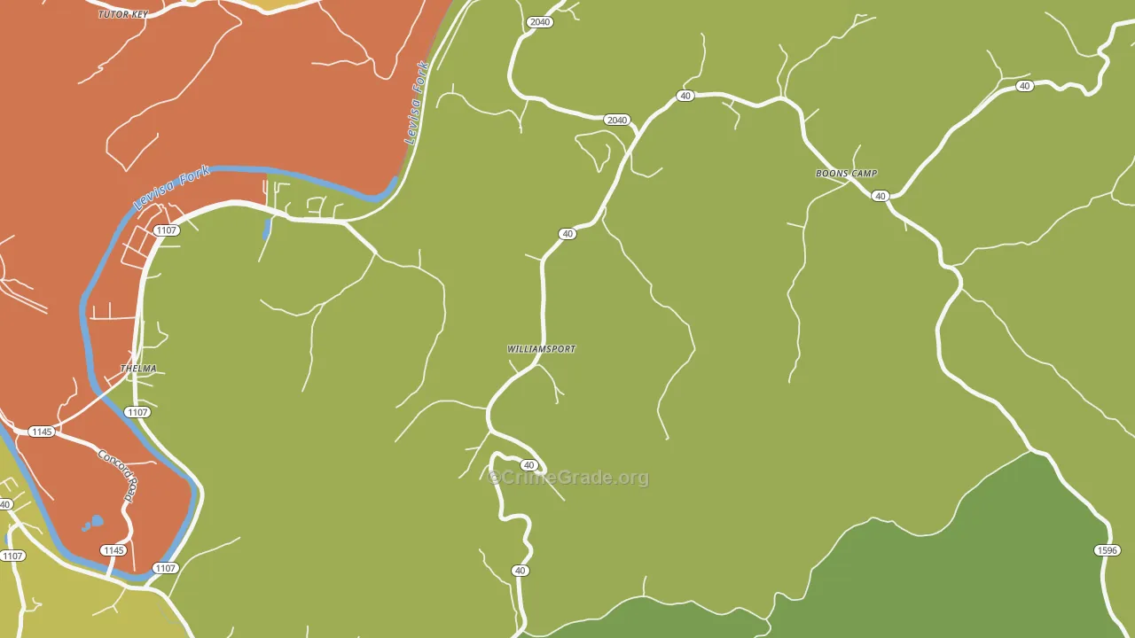 Williamsport, KY Map of Theft Rates
