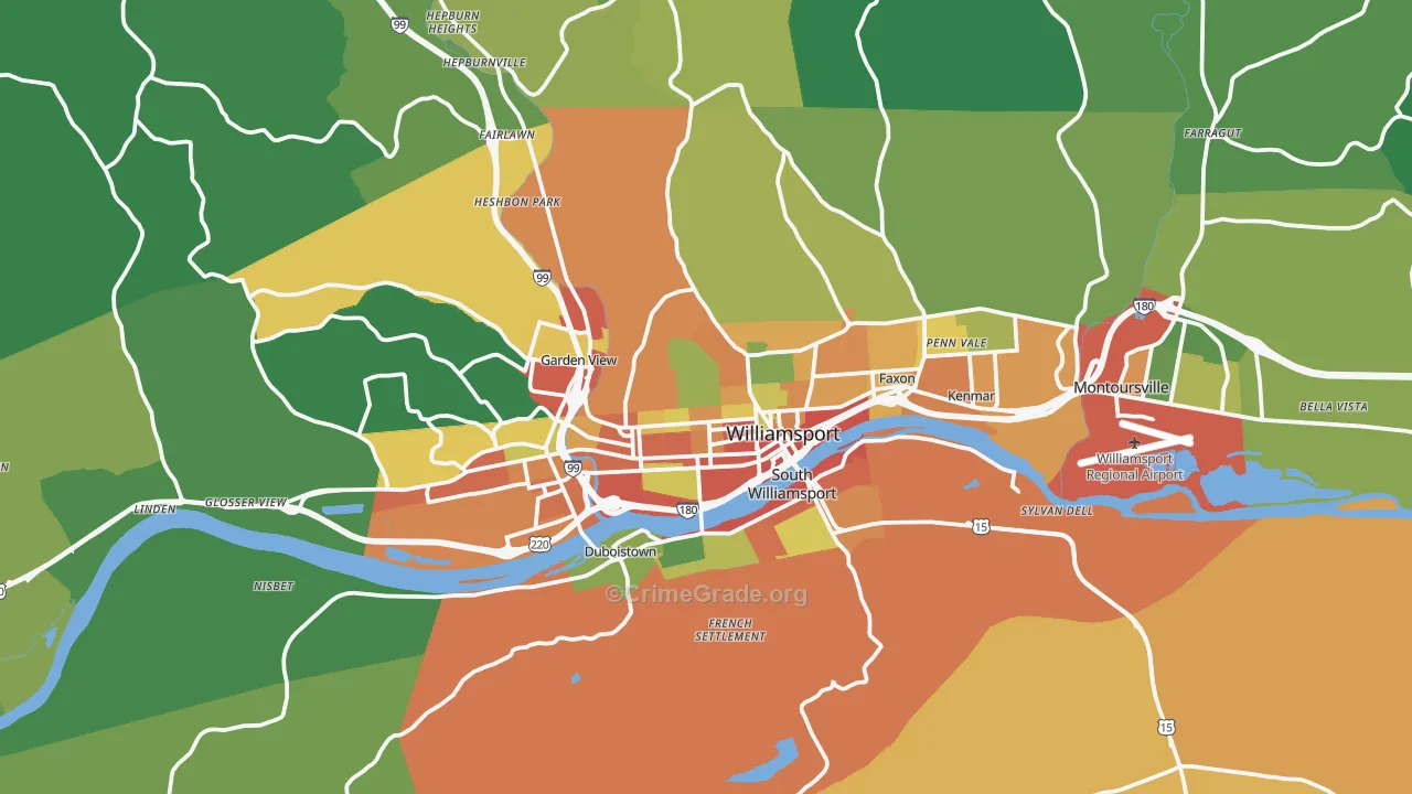 Williamsport, PA Map of Theft Rates