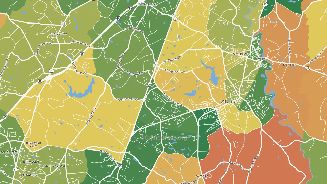 Williamston, SC Map of Theft Rates