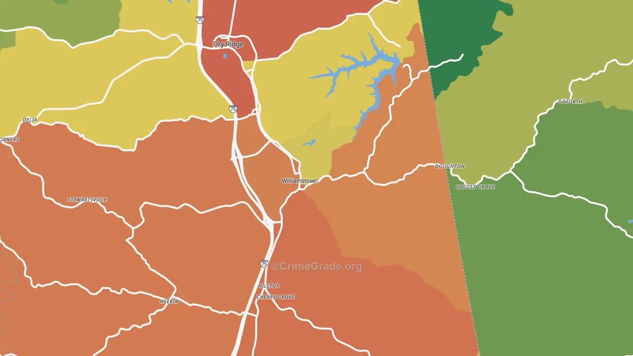 Williamstown, KY Map of Theft Rates