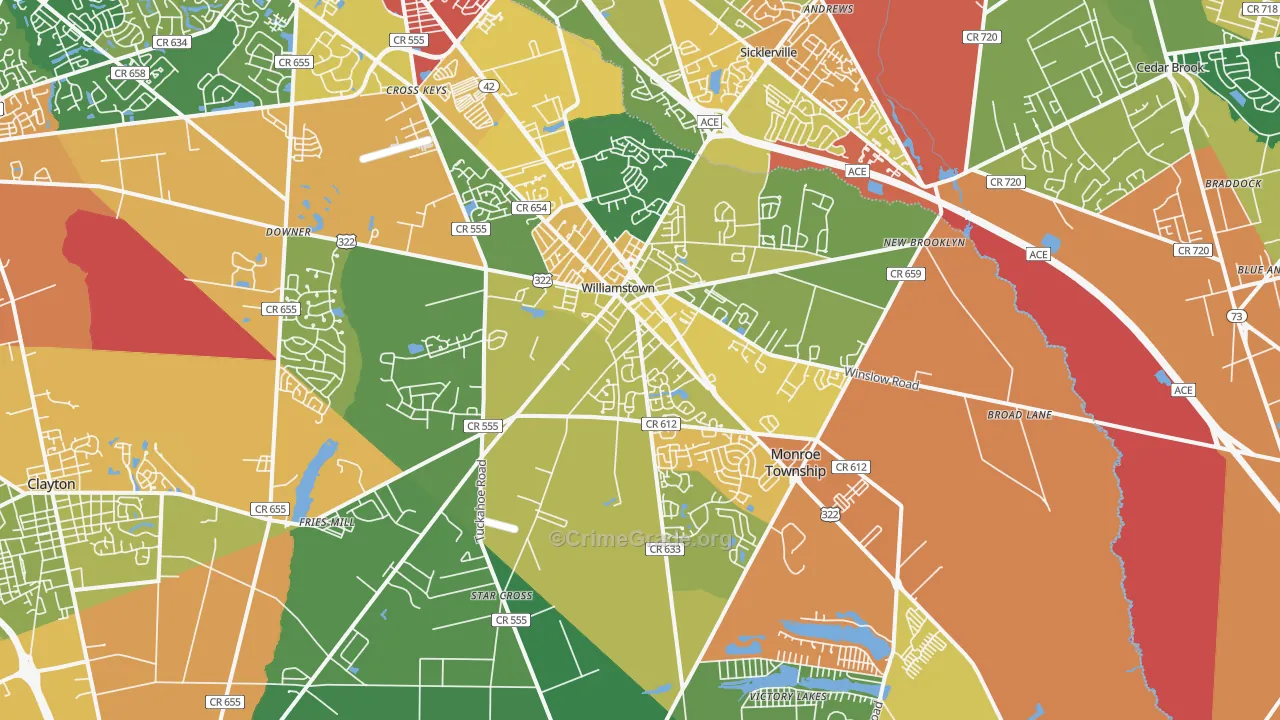 Williamstown, NJ Map of Theft Rates