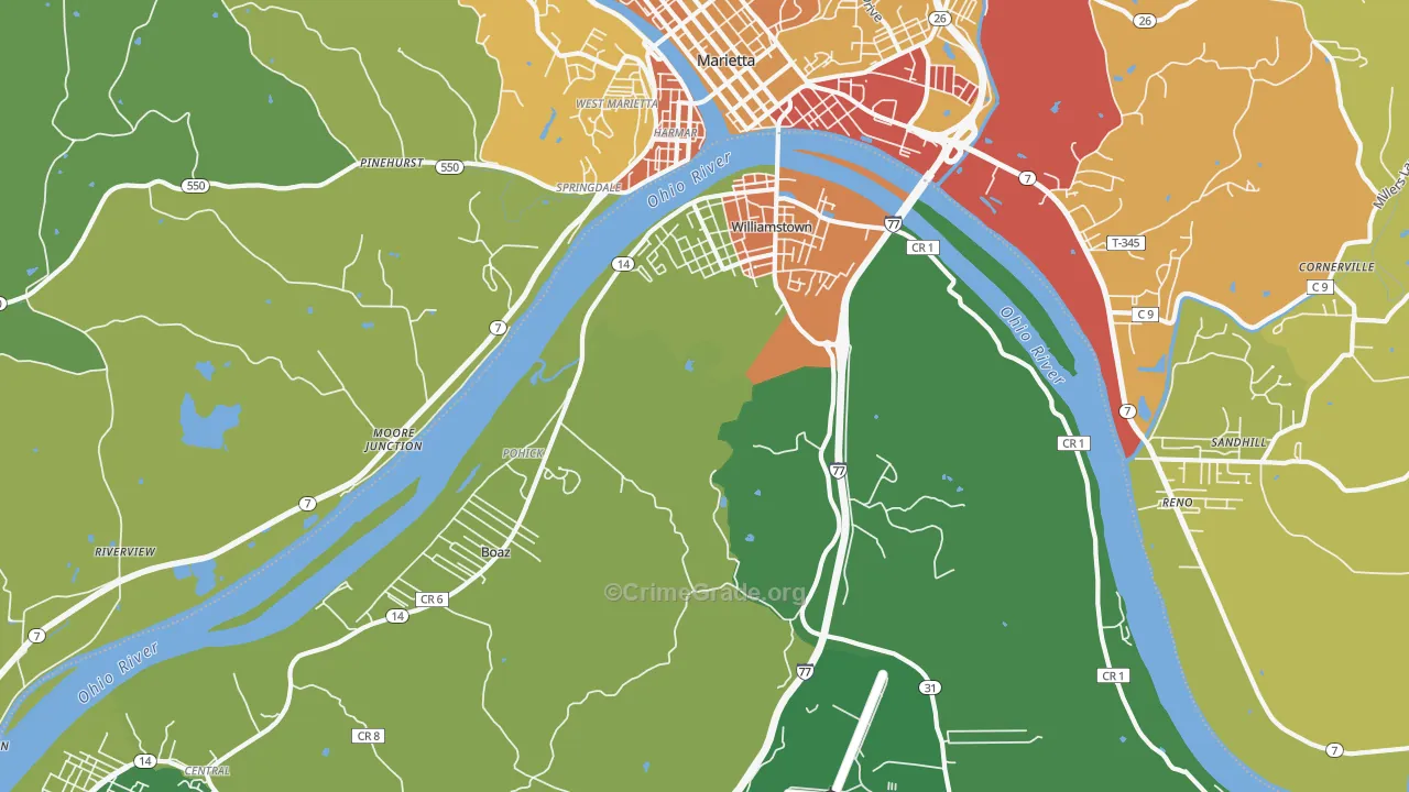 Williamstown, WV Map of Theft Rates