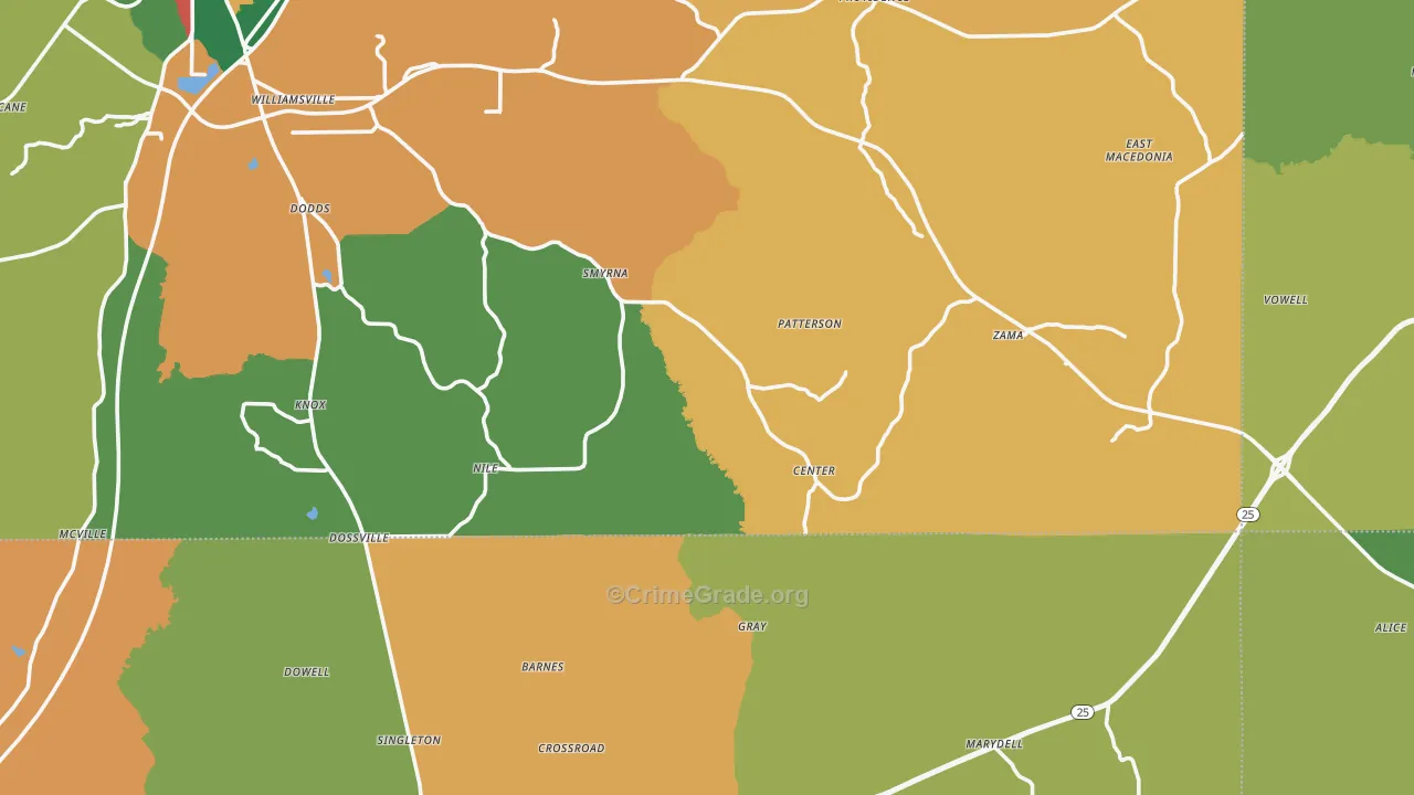 Williamsville, MS Map of Theft Rates