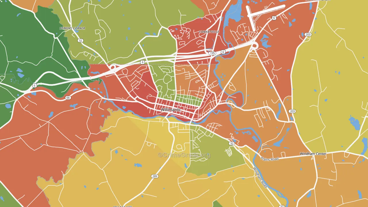 Willimantic, CT Map of Theft Rates
