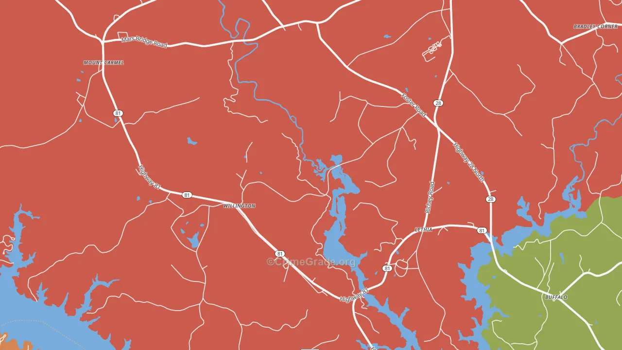 Willington, SC Map of Theft Rates