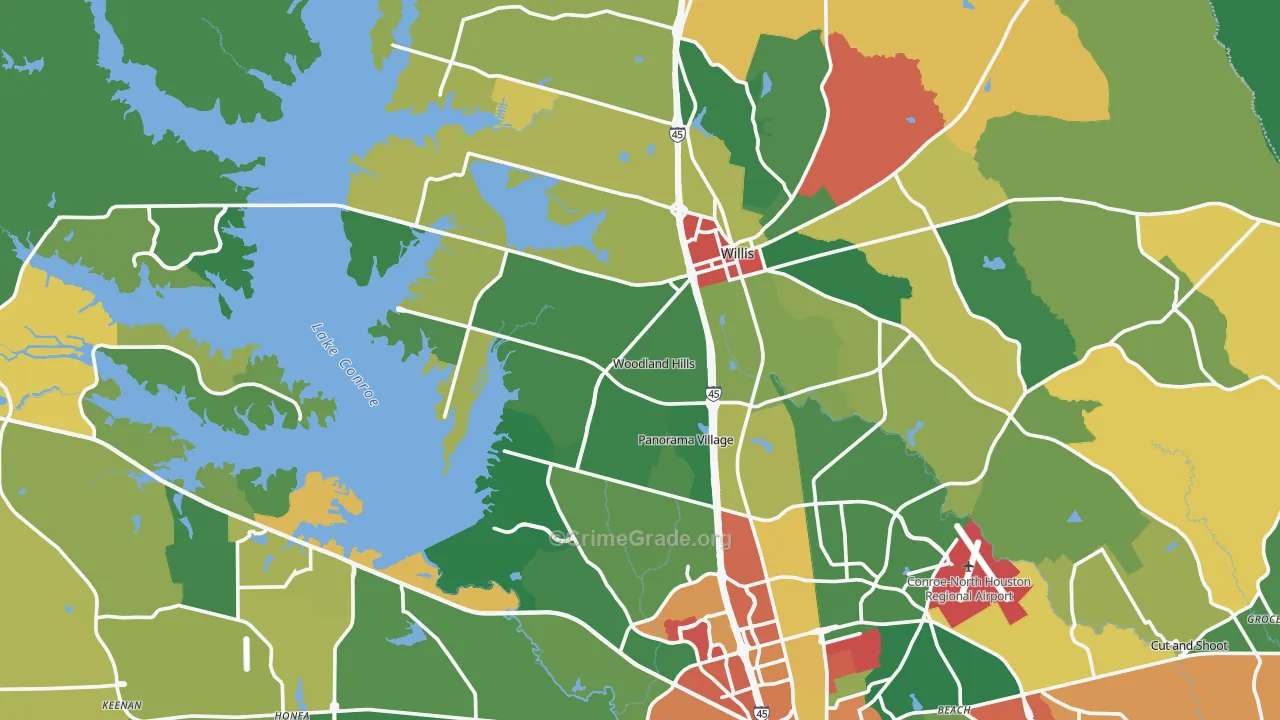Willis, TX Map of Theft Rates