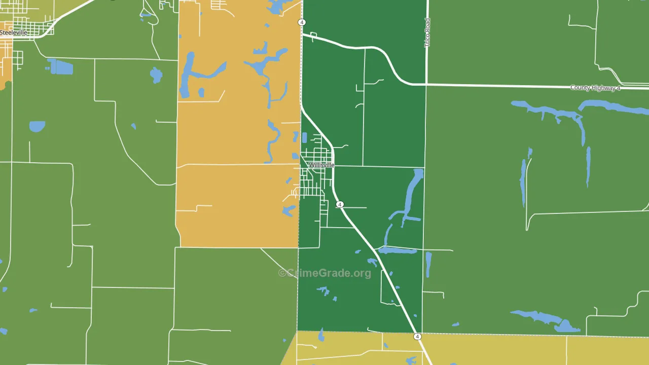 Willisville, IL Map of Theft Rates