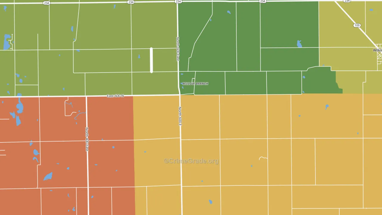 Willow Branch, IN Map of Theft Rates