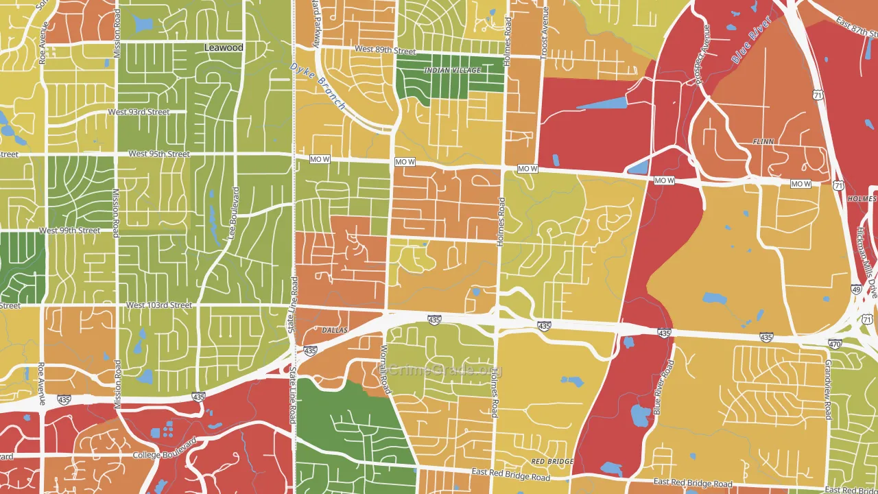 Willow Creek, Kansas City, MO Map of Theft Rates