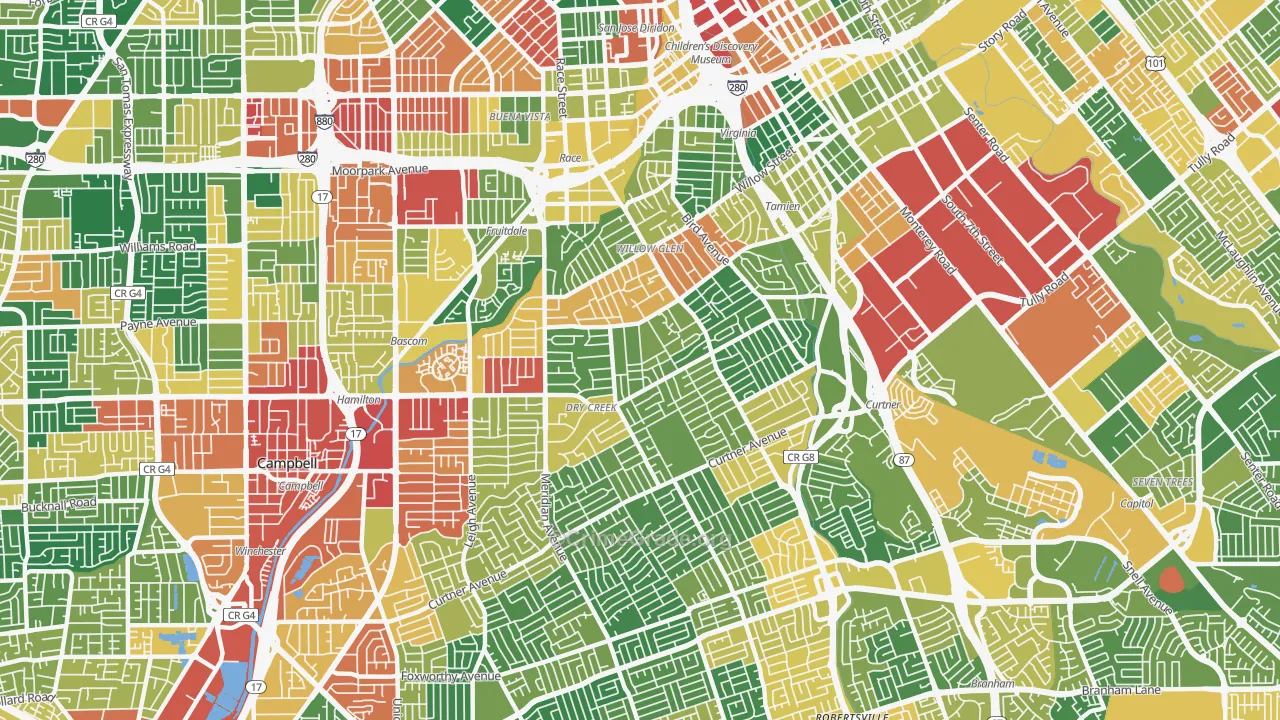 Willow Glen, San Jose, CA Map of Theft Rates