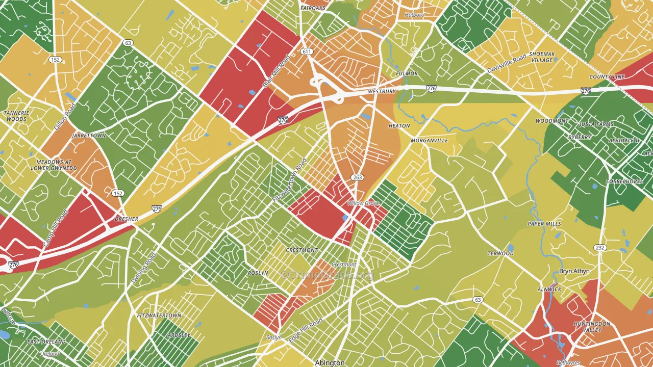 Willow Grove, PA Map of Theft Rates
