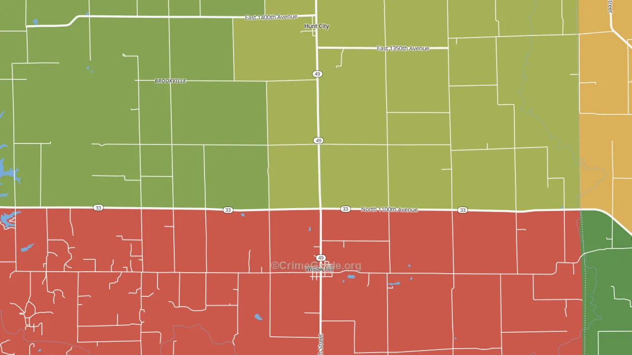 Willow Hill, IL Map of Theft Rates