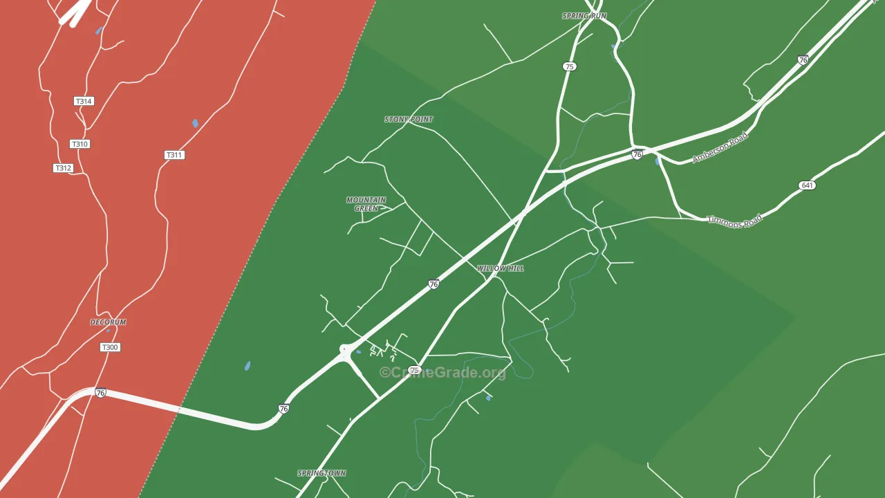 Willow Hill, PA Map of Theft Rates