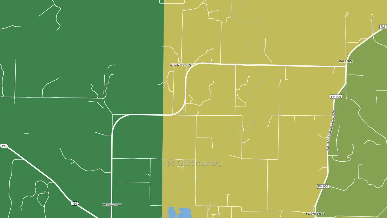 Willow Point, TX Map of Theft Rates