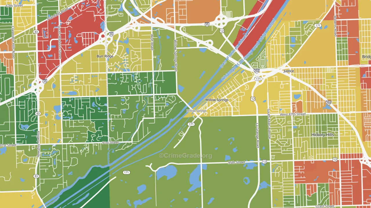 Willow Springs, IL Map of Theft Rates