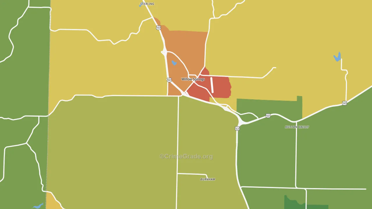 Willow Springs, MO Map of Theft Rates