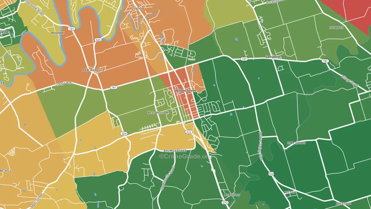 Willow Street, PA Map of Theft Rates