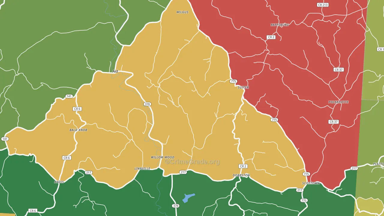Willow Wood, OH Map of Theft Rates