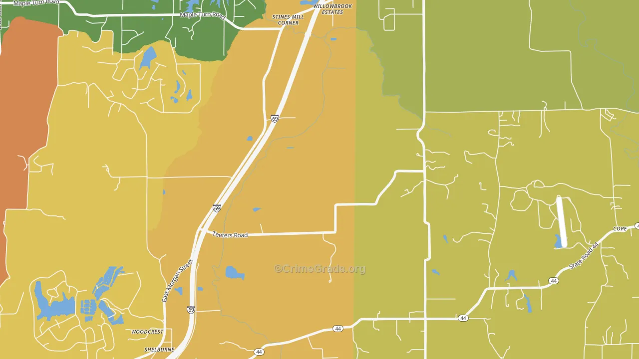 Willowbrook Estates, IN Map of Theft Rates