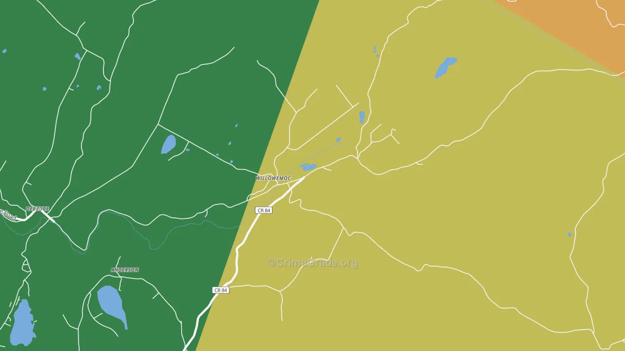 Willowemoc, NY Map of Theft Rates