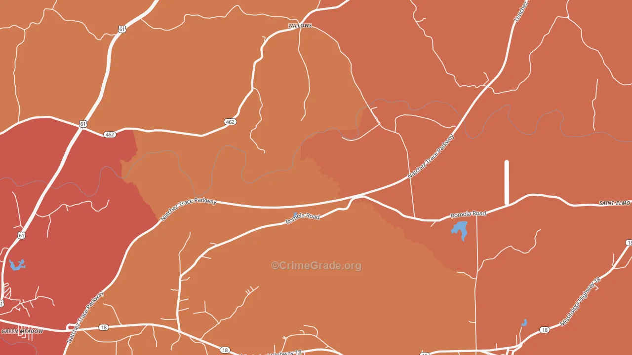 Willows, MS Map of Theft Rates
