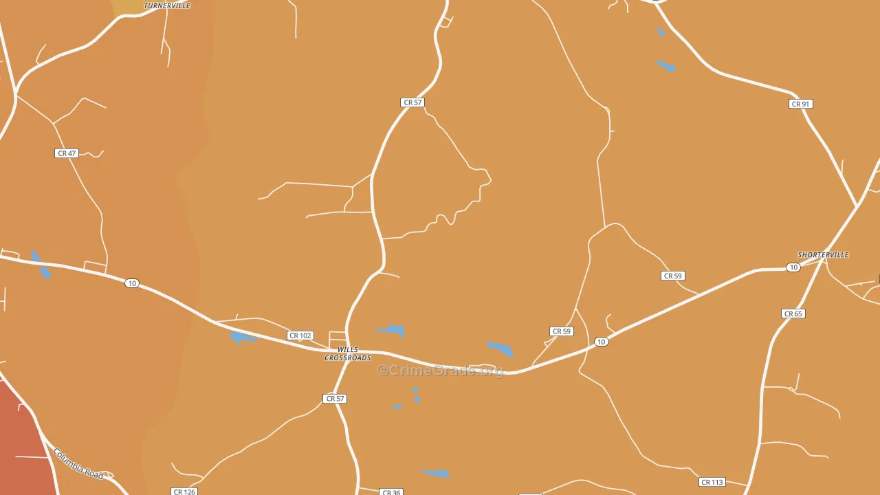 Wills Crossroads, AL Map of Theft Rates