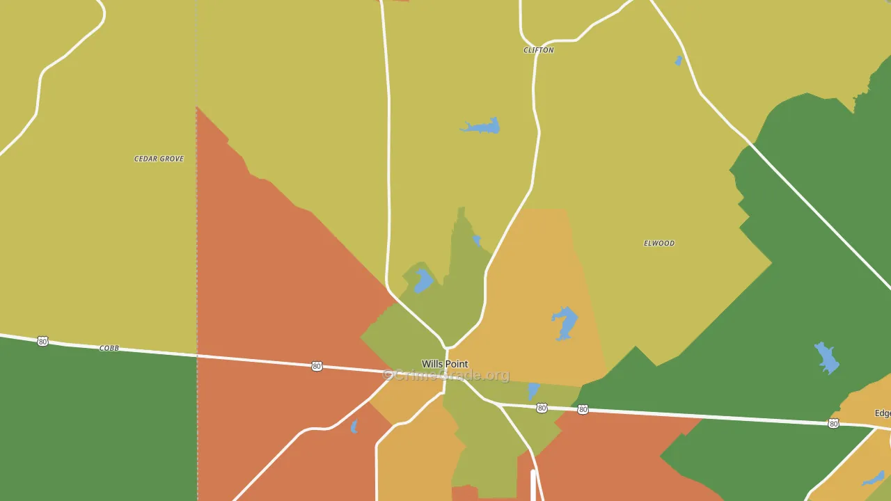 Wills Point, TX Map of Theft Rates