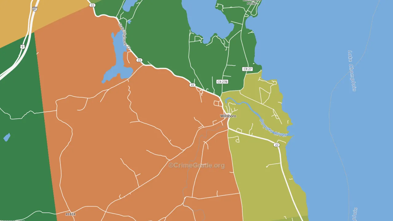Willsboro, NY Map of Theft Rates