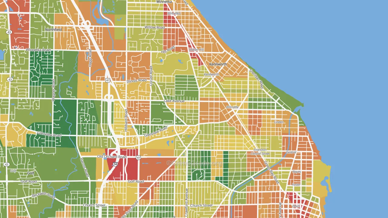 Wilmette, IL Map of Theft Rates