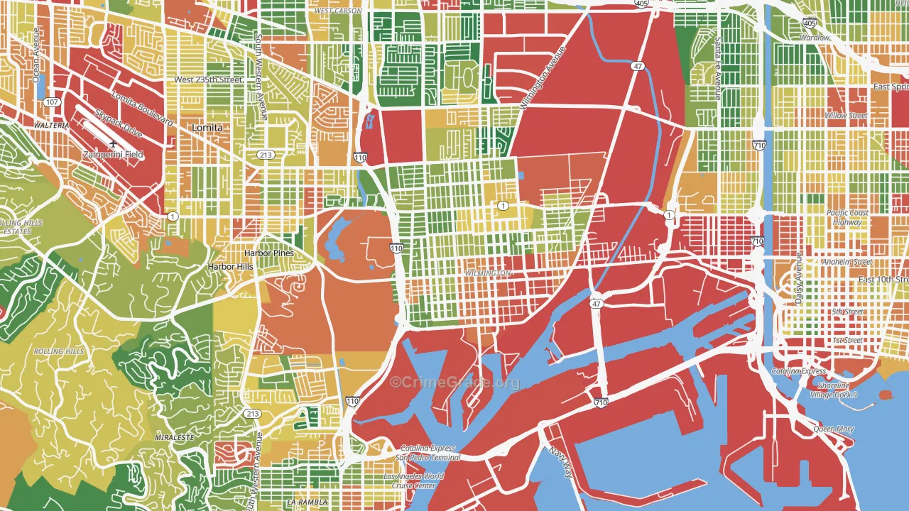 Wilmington, CA Map of Theft Rates