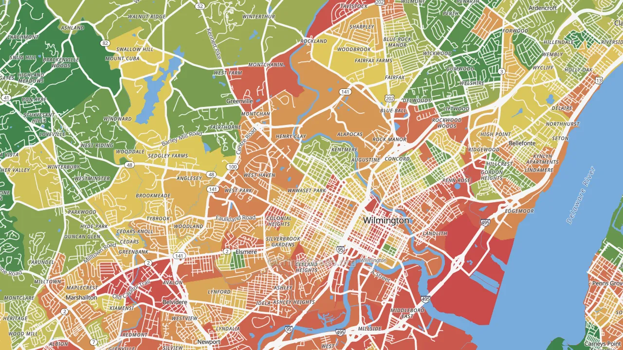 Wilmington, DE Map of Theft Rates