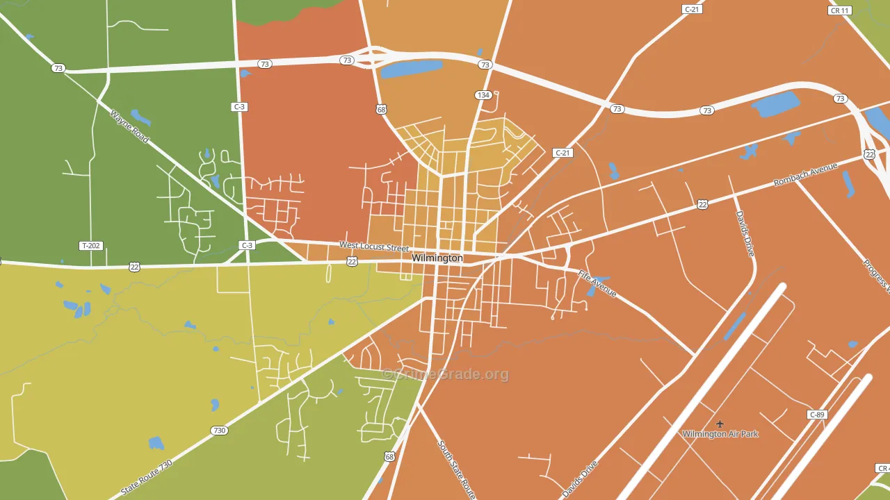 Wilmington Historic District, Wilmington, OH Map of Theft Rates