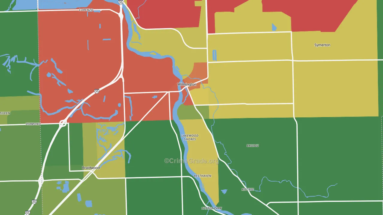 Wilmington, IL Map of Theft Rates