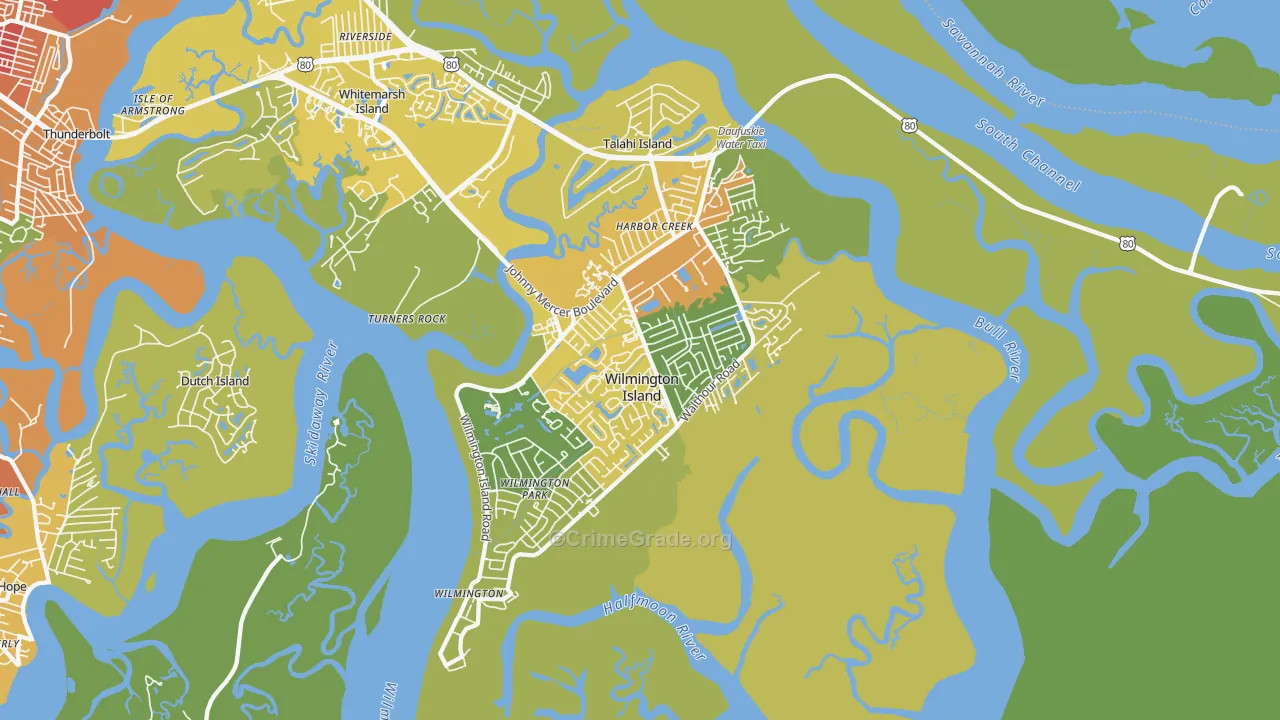 Wilmington Island, GA Map of Theft Rates
