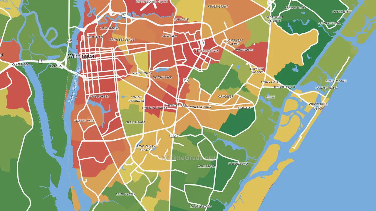 Wilmington, NC Map of Theft Rates