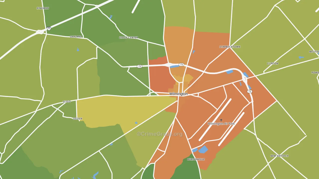 Wilmington, OH Map of Theft Rates